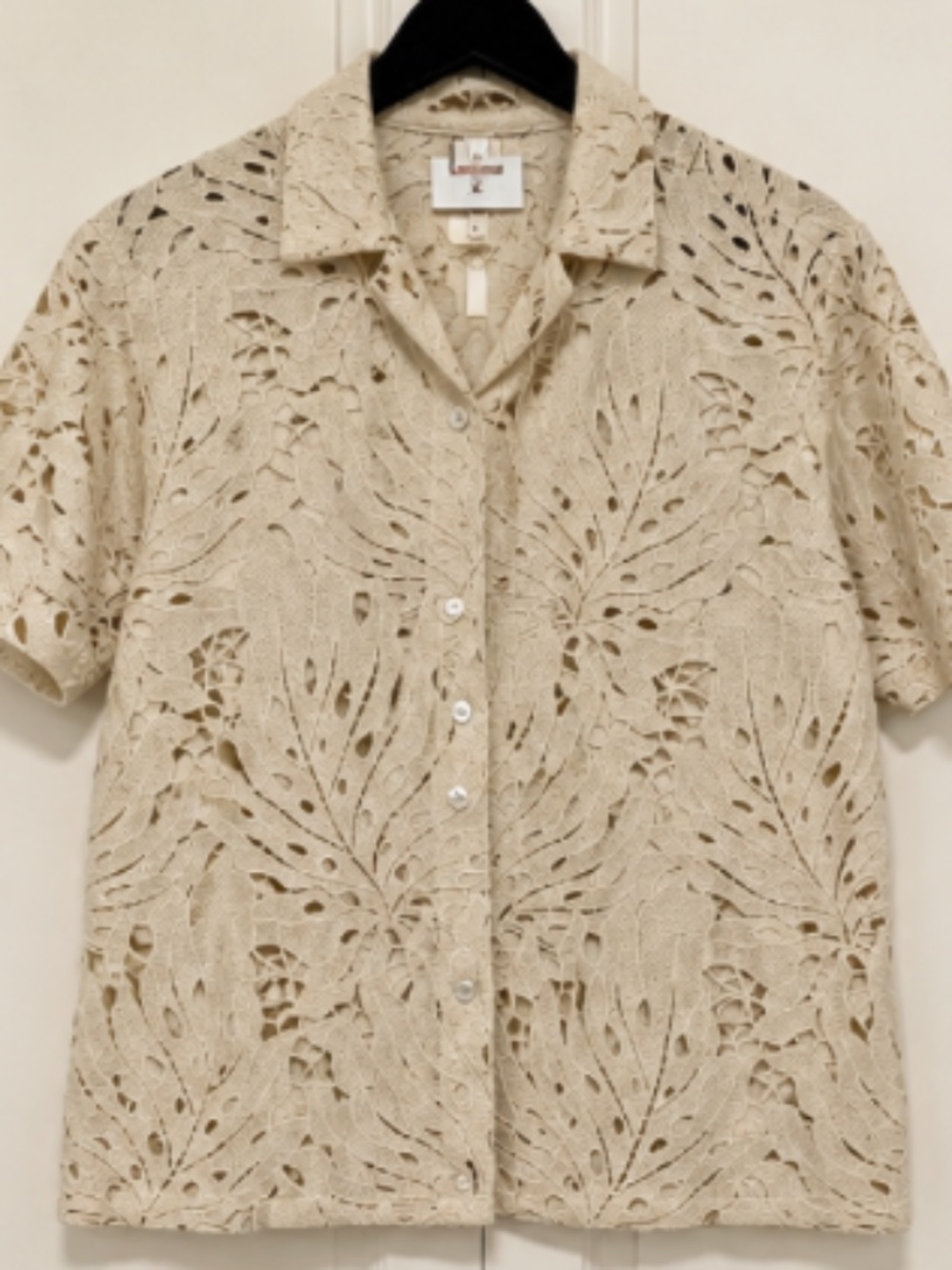 Dandy Del Mar Ivory Crochet Lace Button Up Resort Shirt Size L NWT
